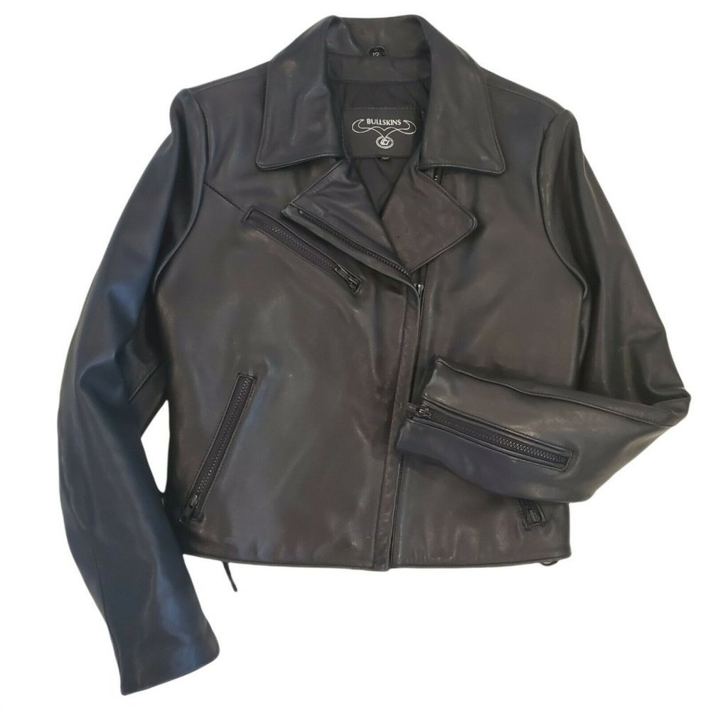 90s Womens‎ Small Heavy Leather Motorcycle Jacket